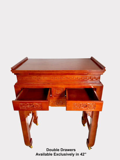 Traditional Honey Finish Altar Table with Locking Wheels