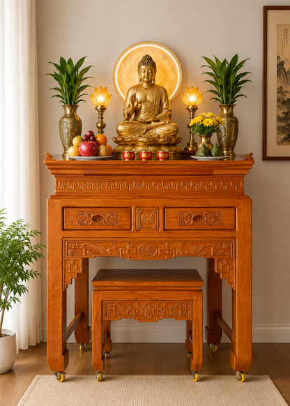 Traditional Honey Finish Altar & Offering Table Set