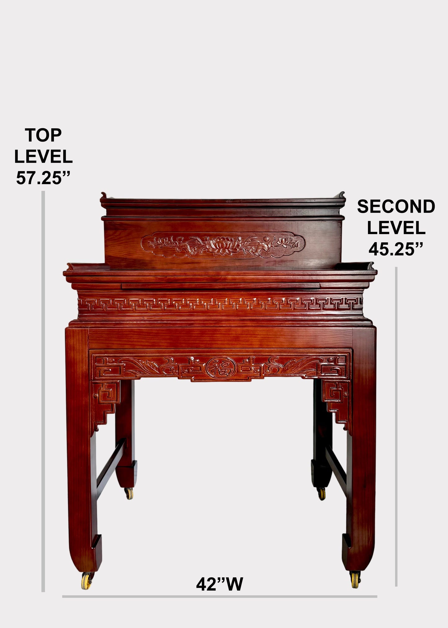 Traditional Two-Tier Buddhist Altar Table with Carved Solid Wood Design