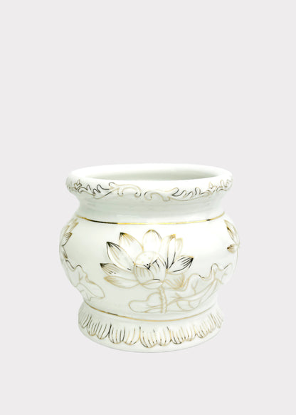 White & Gold Lotus – Incense Holder Pot – Ceramic