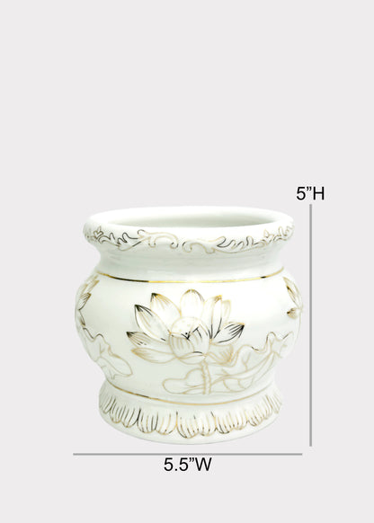 White & Gold Lotus – Incense Holder Pot – Ceramic