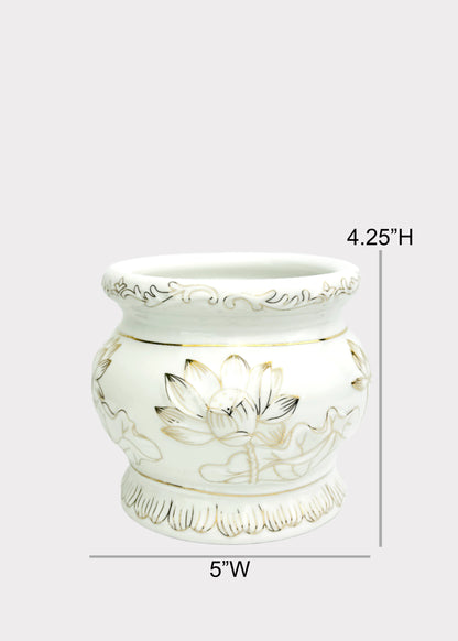 White & Gold Lotus – Incense Holder Pot – Ceramic