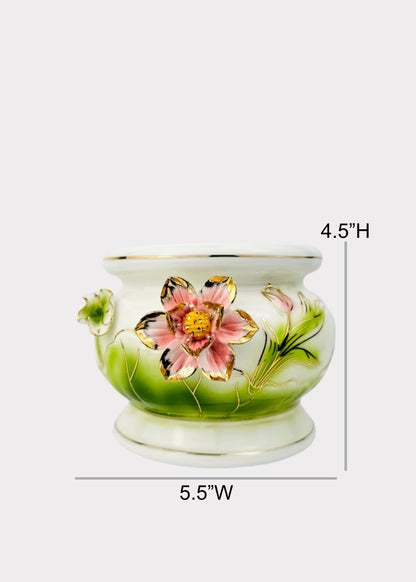 Lotus Blossom Relief – Incense Holder Pot – Ceramic