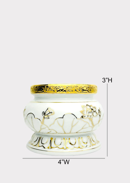 White Lotus Outline – Incense Holder Pot with Gold Rim – Ceramic