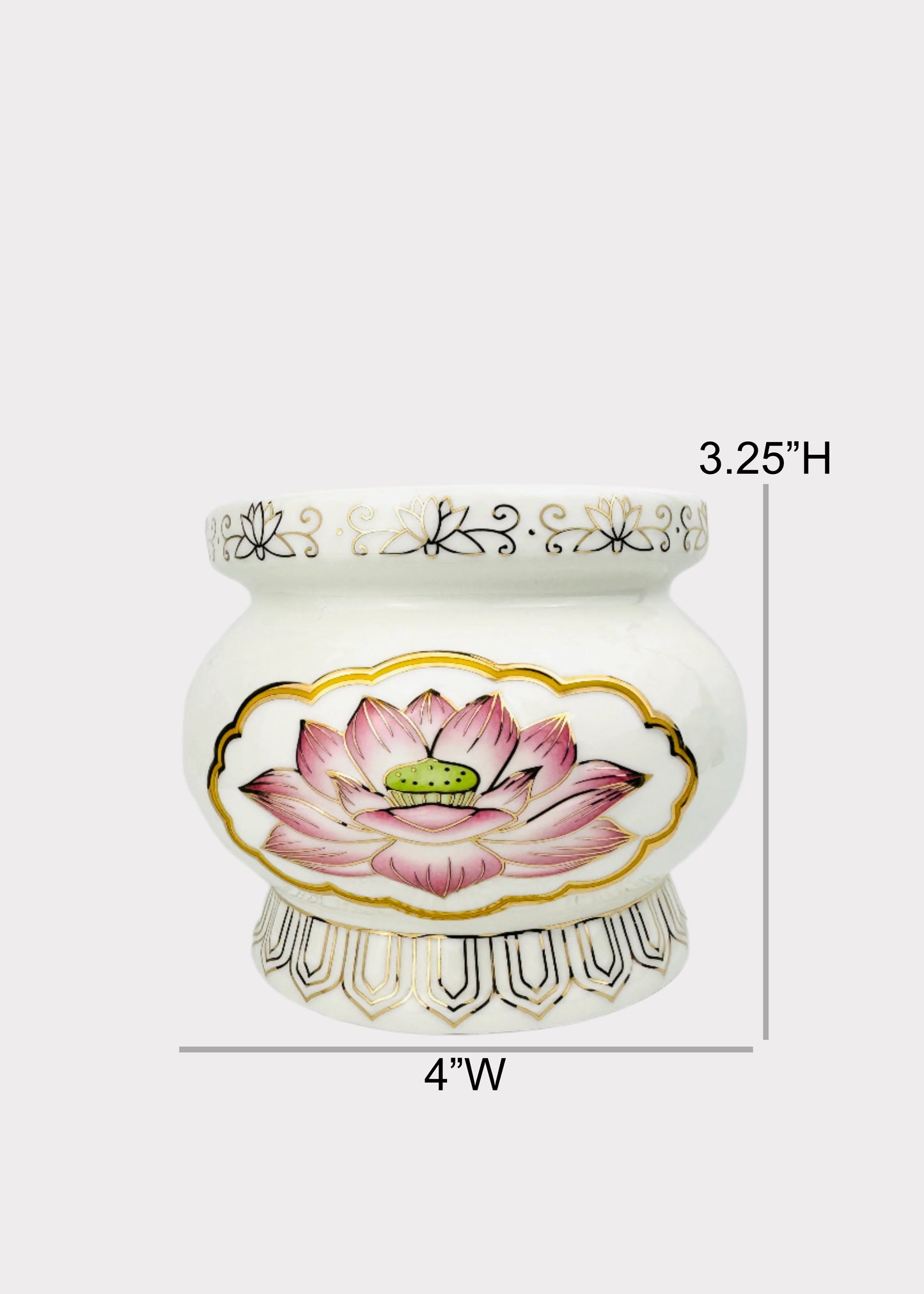 Pink Lotus Medallion – Incense Holder Pot – Ceramic
