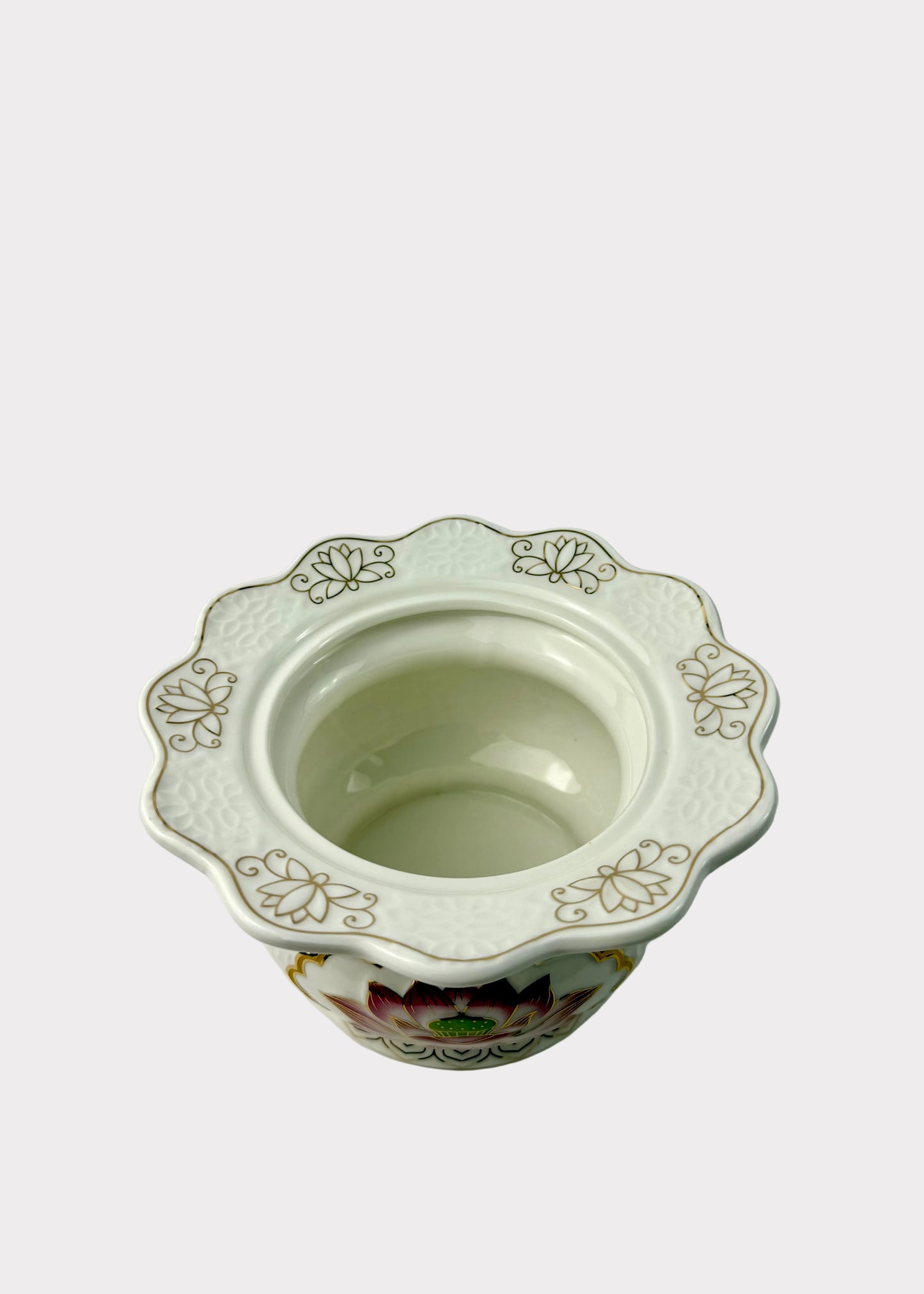 White Lotus Ceramic Incense Burner with Gold Accents