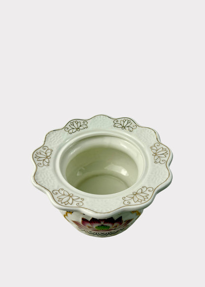 White Lotus Ceramic Incense Burner with Gold Accents