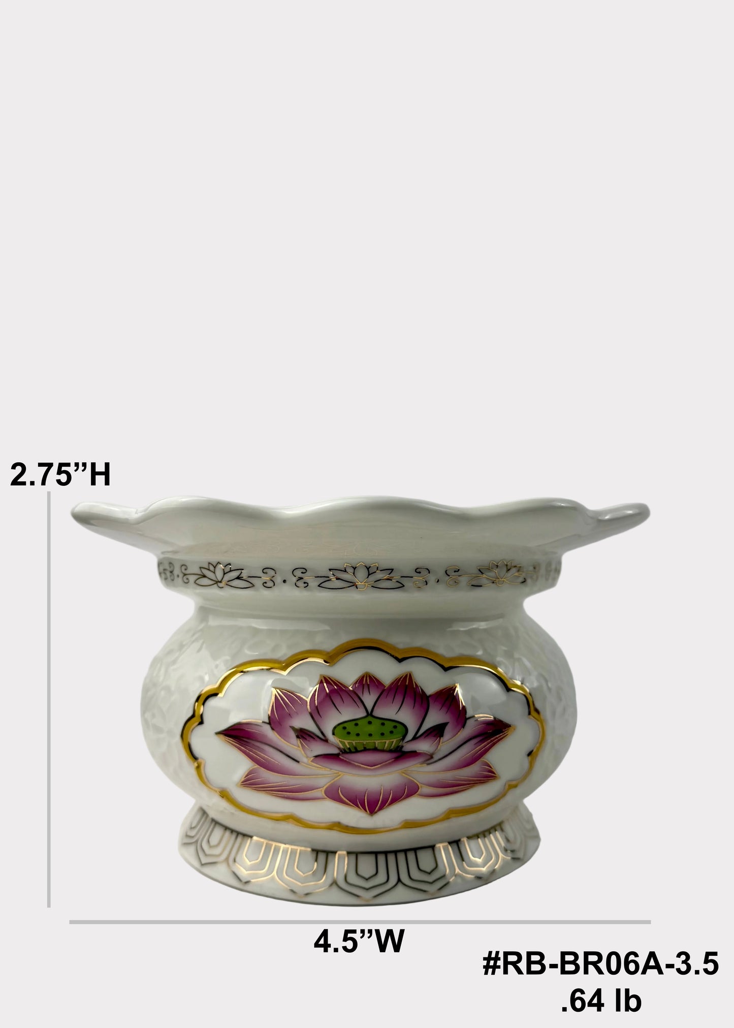 White Lotus Ceramic Incense Burner with Gold Accents