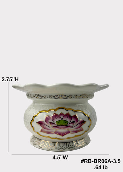 White Lotus Ceramic Incense Burner with Gold Accents