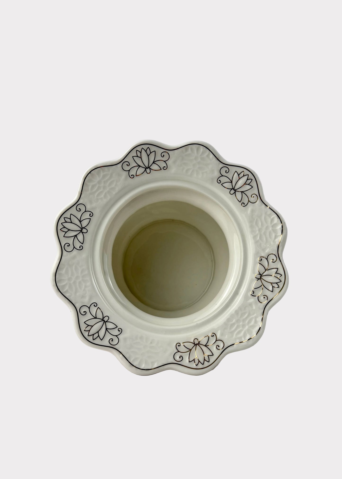 White Lotus Ceramic Incense Burner with Gold Accents