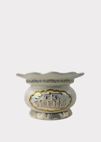 White Lotus Ceramic Incense Burner with Gold Accents