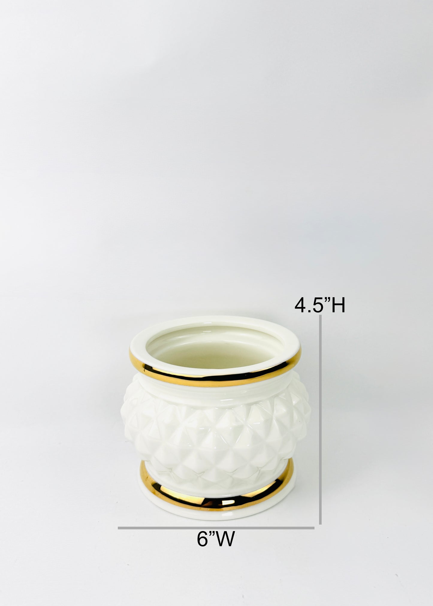 Geometric White – Incense Holder Pot with Gold Rim – Ceramic