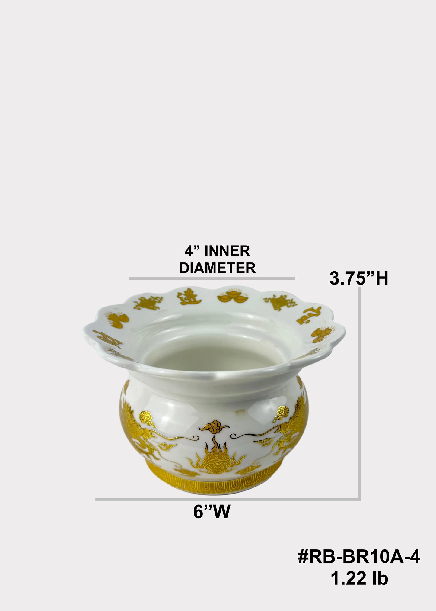 White & Gold Ceramic Incense Burner with Dragon Design