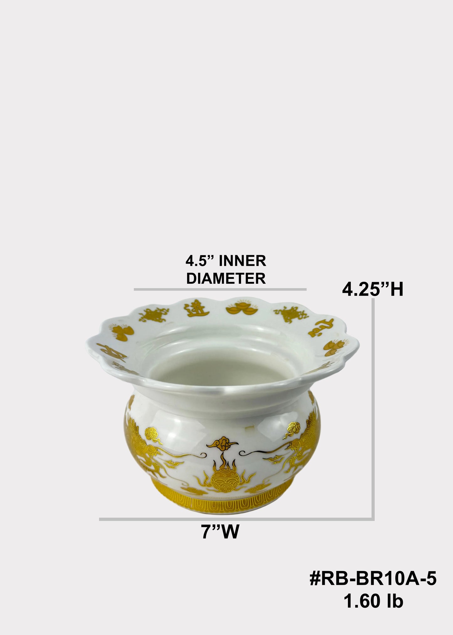 White & Gold Ceramic Incense Burner with Dragon Design