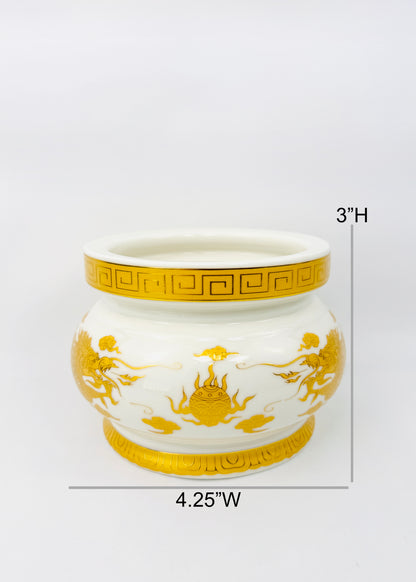 Imperial Two Dragons & Flaming Pearl – Incense Holder Pot – Ceramic