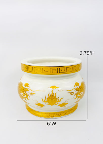 Imperial Two Dragons & Flaming Pearl – Incense Holder Pot – Ceramic