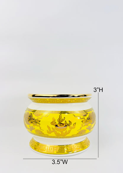 Imperial Yellow Two Dragons – Incense Holder Pot with Gold Rim – Ceramic