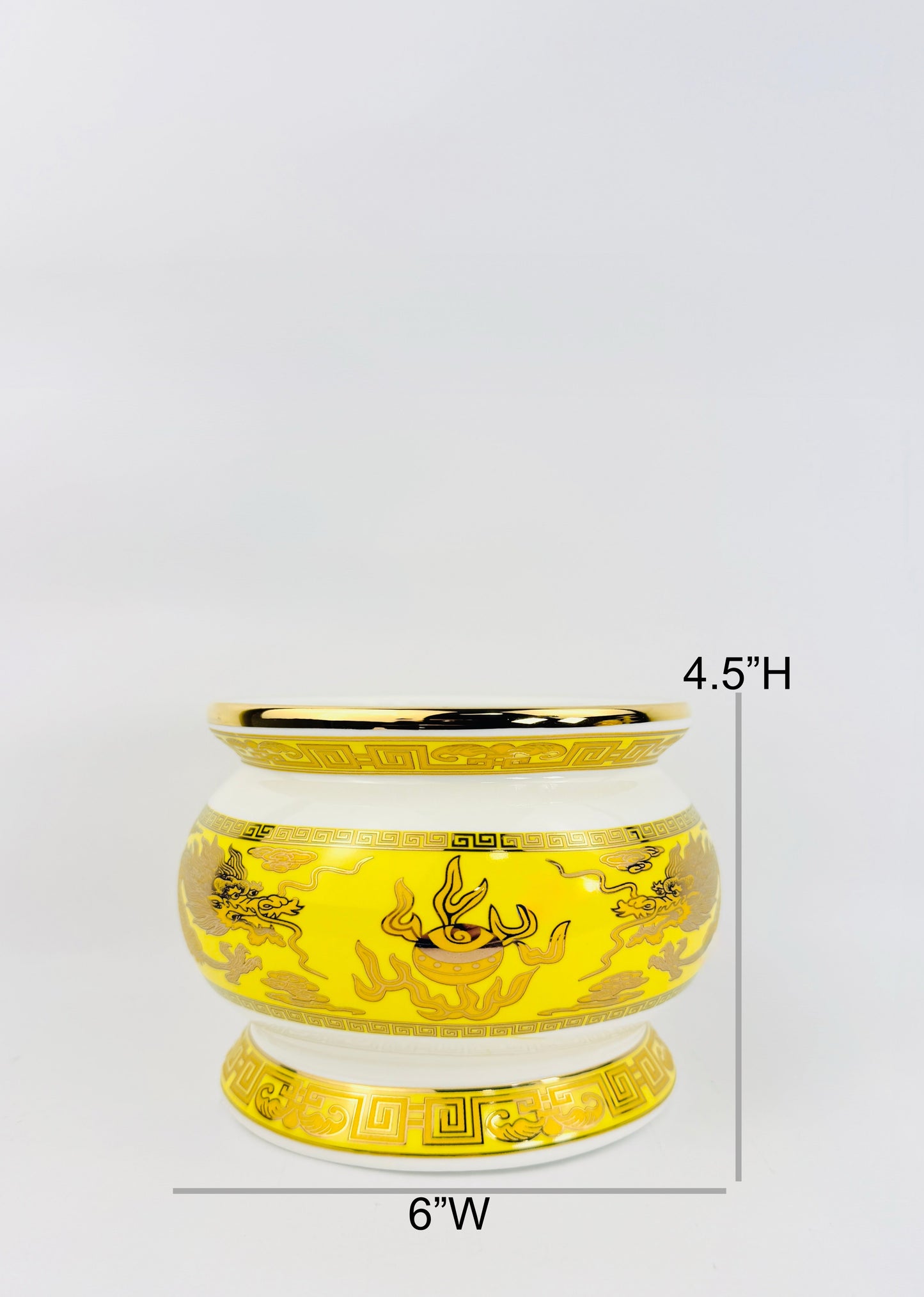 Imperial Yellow Two Dragons – Incense Holder Pot with Gold Rim – Ceramic