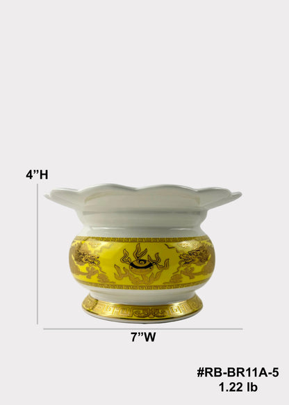 White Ceramic Lotus Incense Burner with Gold Dragon Design