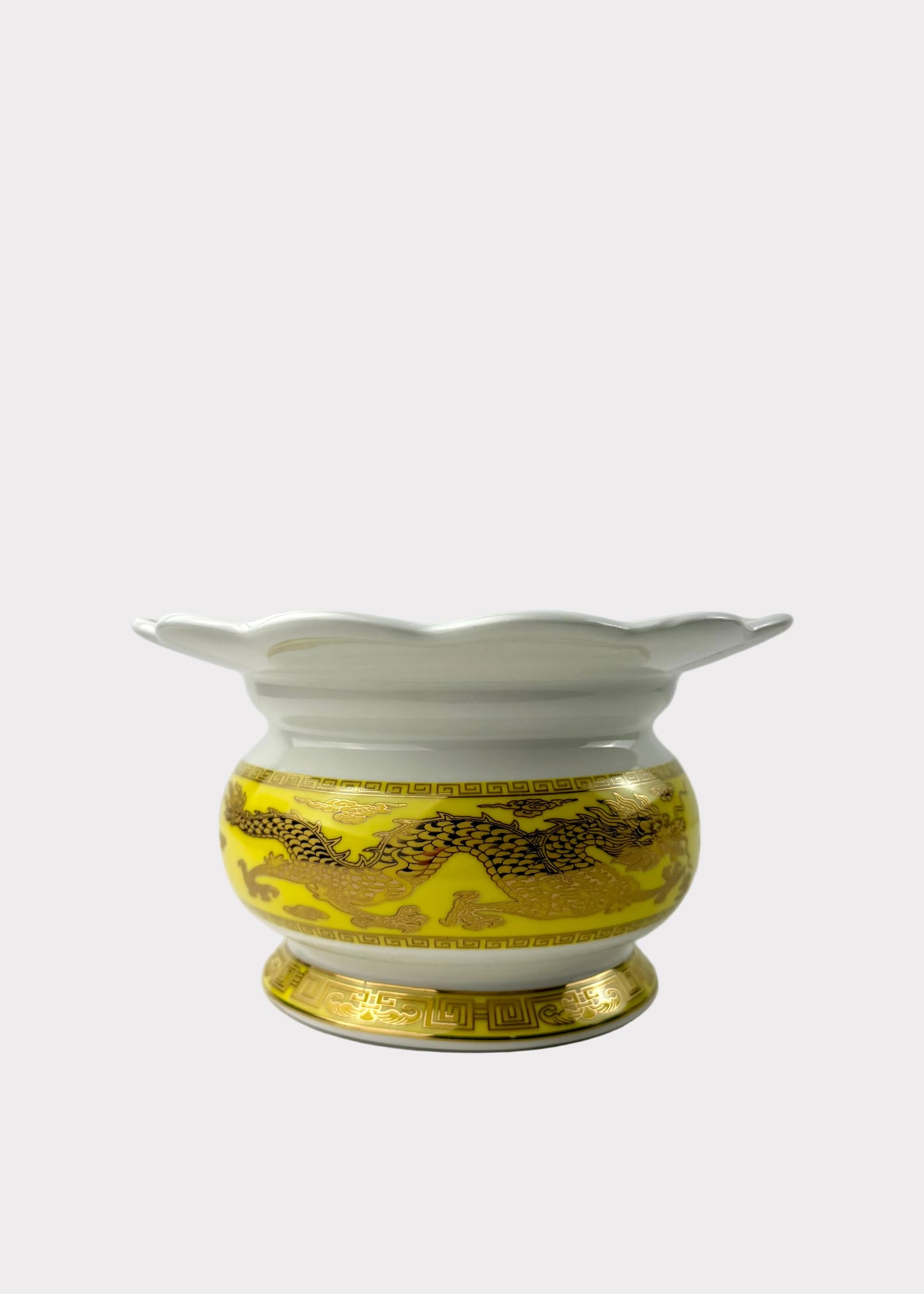 White Ceramic Lotus Incense Burner with Gold Dragon Design