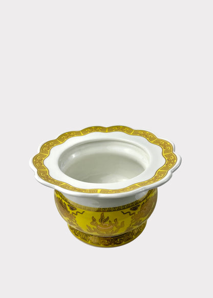 White Ceramic Lotus Incense Burner with Gold Dragon Design