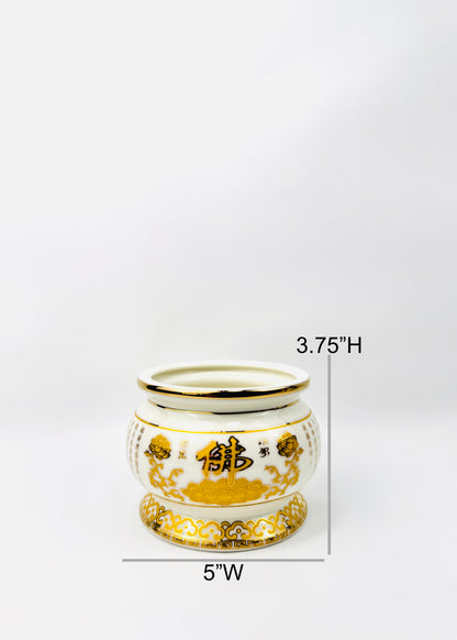 Buddha Script & Lotus – Incense Holder Pot with Gold Rim – Ceramic