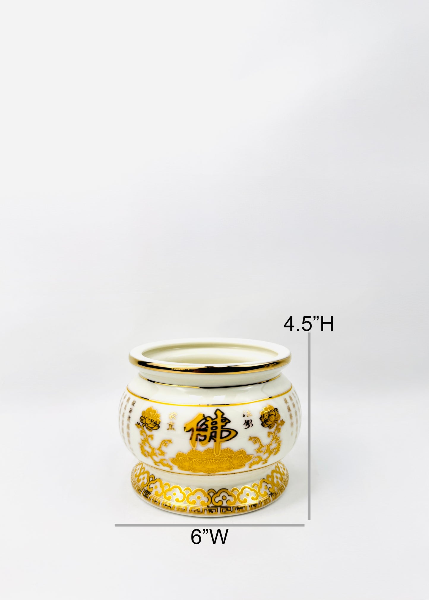 Buddha Script & Lotus – Incense Holder Pot with Gold Rim – Ceramic