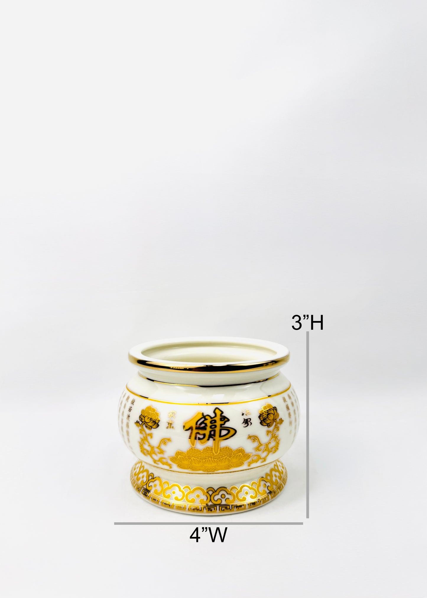 Buddha Script & Lotus – Incense Holder Pot with Gold Rim – Ceramic