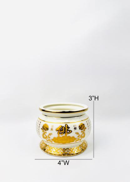 Buddha Script & Lotus – Incense Holder Pot with Gold Rim – Ceramic