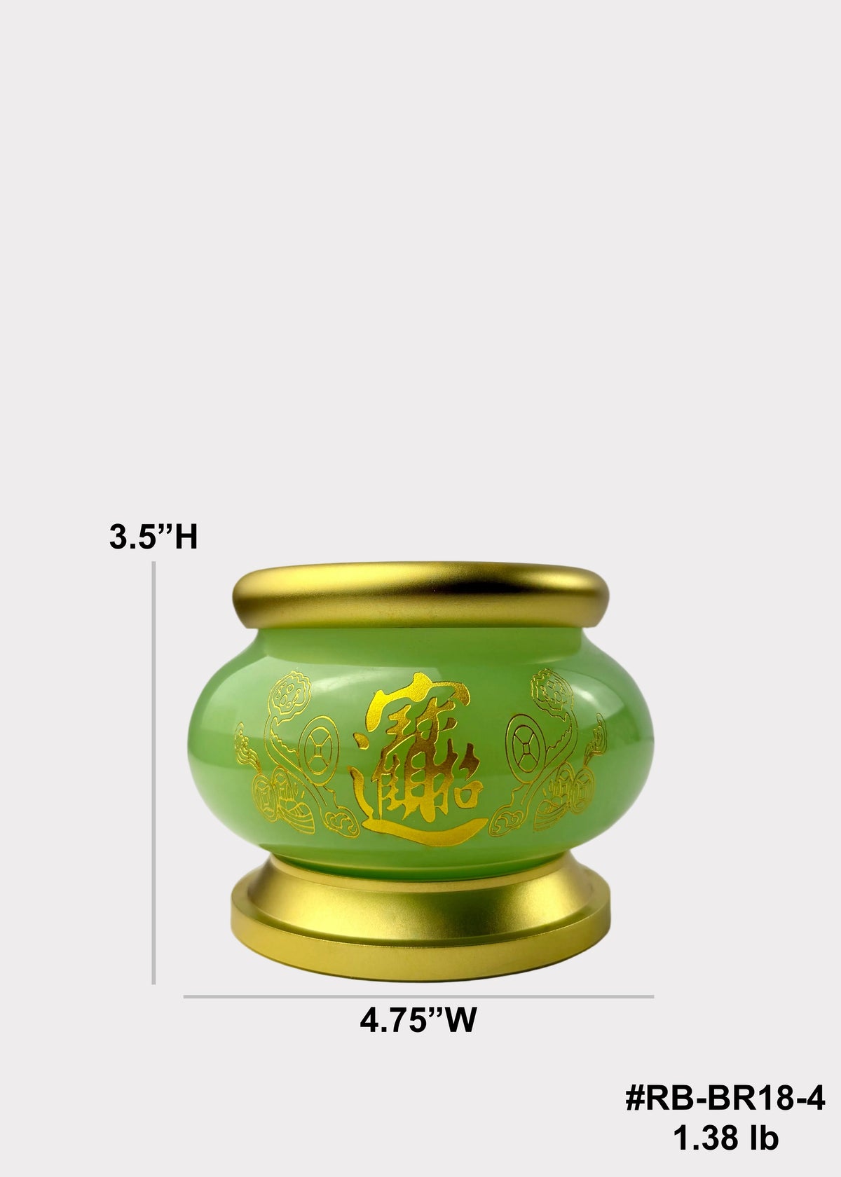 Jade Green Celadon Incense Burner with Gold-Tone Metal Base