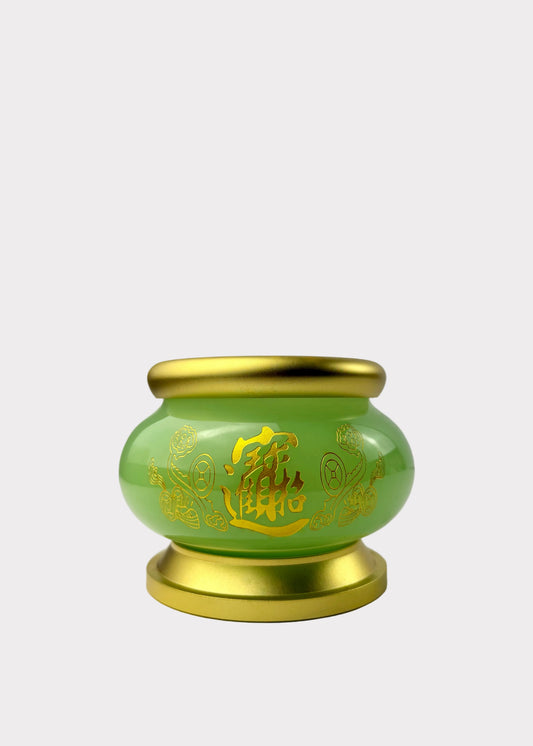 Jade Green Celadon Incense Burner with Gold-Tone Metal Base