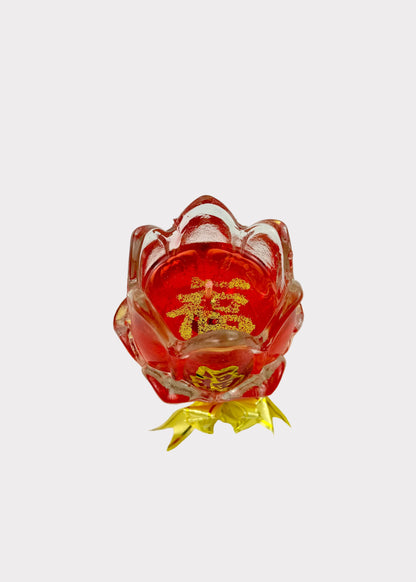 Red Lotus Glass Gel Candles with Lucky Fortune Symbol (2 Pieces)