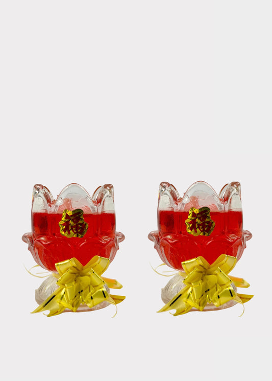 Red Lotus Glass Gel Candles with Lucky Fortune Symbol (2 Pieces)