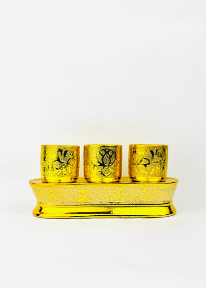 Lotus Altar Cups - Gold-Tone Tray with Textured Finish - Set of 3