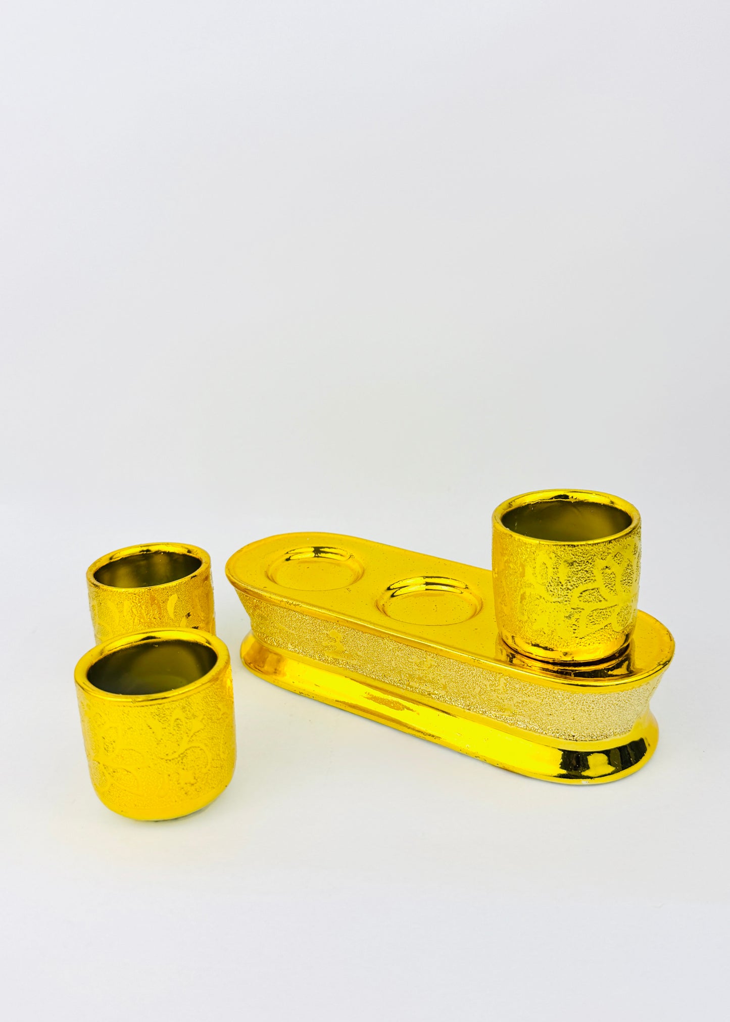 Lotus Altar Cups - Gold-Tone Tray with Textured Finish - Set of 3
