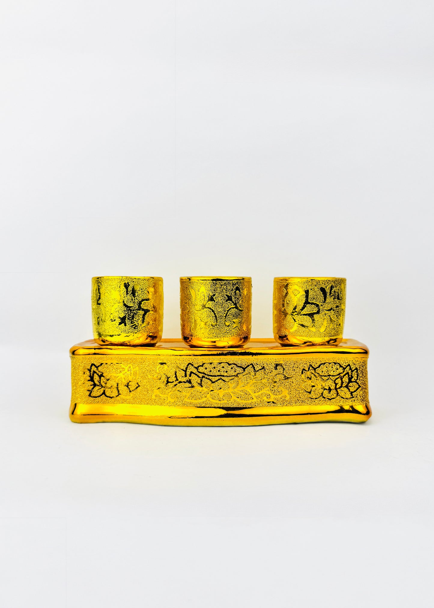 Lotus Offering Cups Set - Gold Rectangular Base - 3 Cups