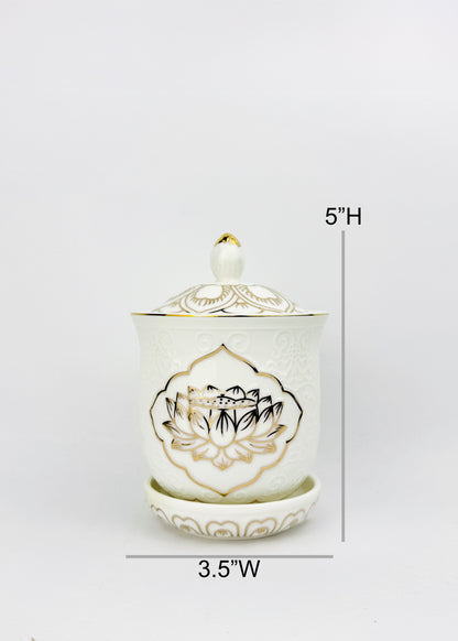 Lotus Linework Covered Offering Cup - Single - White/Gold