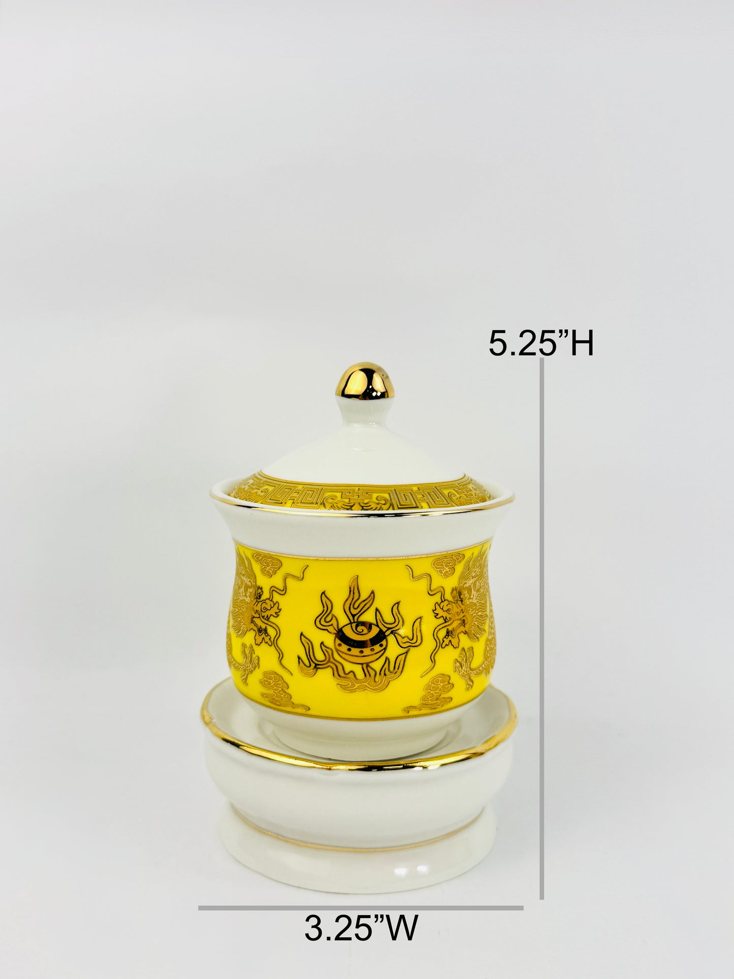 Imperial Yellow Dragon Covered Offering Cup - Single - Yellow/White