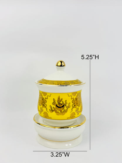 Imperial Yellow Dragon Covered Offering Cup - Single - Yellow/White