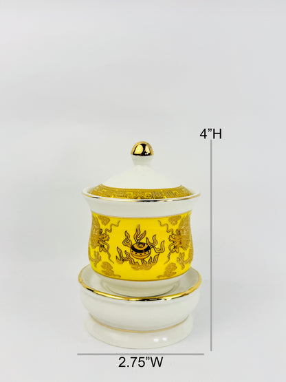 Imperial Yellow Dragon Covered Offering Cup - Single - Yellow/White