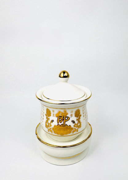 Buddha Script Covered Offering Cup - Single - White/Gold