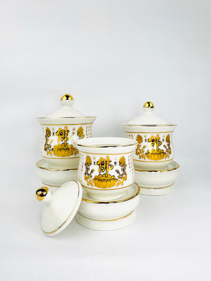 Buddha Script Covered Offering Cup - Single - White/Gold