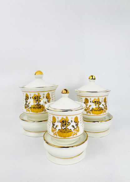 Buddha Script Covered Offering Cup - Single - White/Gold