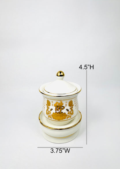 Buddha Script Covered Offering Cup - Single - White/Gold