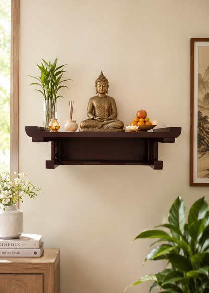 Solid Wood Floating Altar Shelf - Wall Mounted Buddhist Shrine