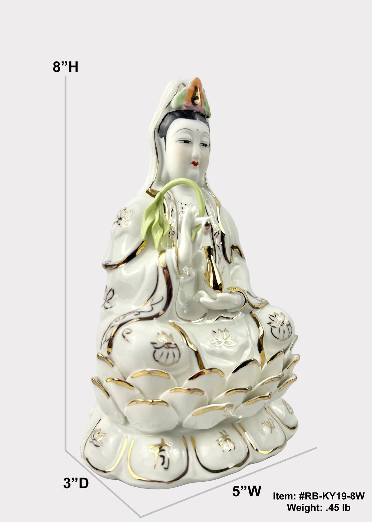 Guan Yin Golden Lotus Porcelain Statue