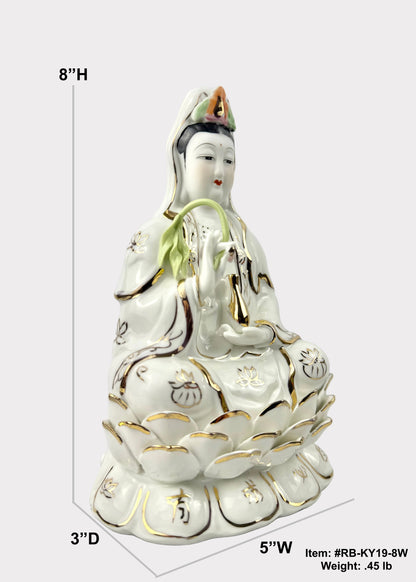 Guan Yin Golden Lotus Porcelain Statue