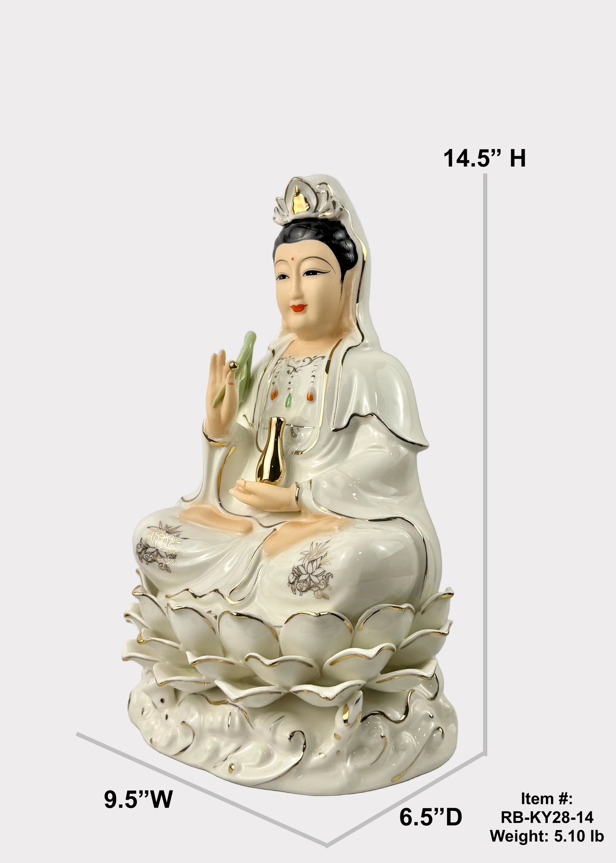 Guan Yin Ivory Lotus Porcelain Statue