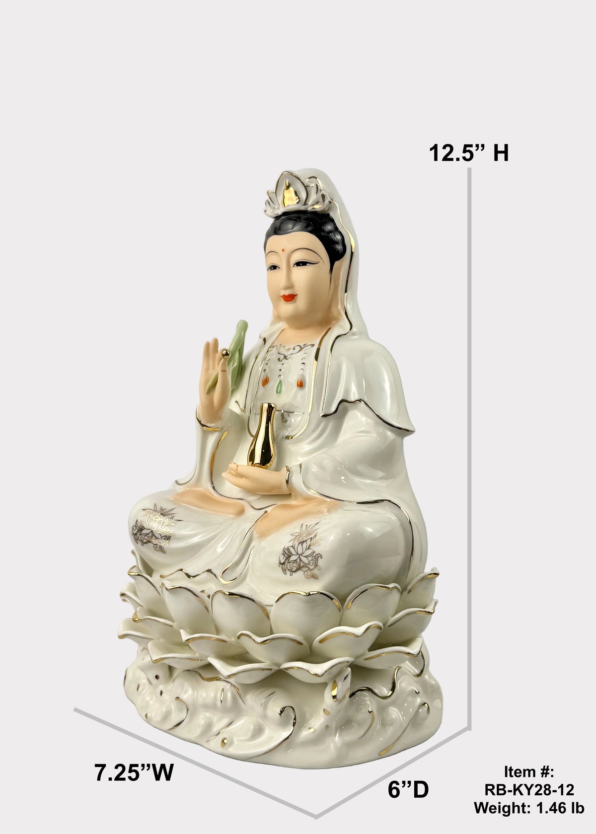 Guan Yin Ivory Lotus Porcelain Statue