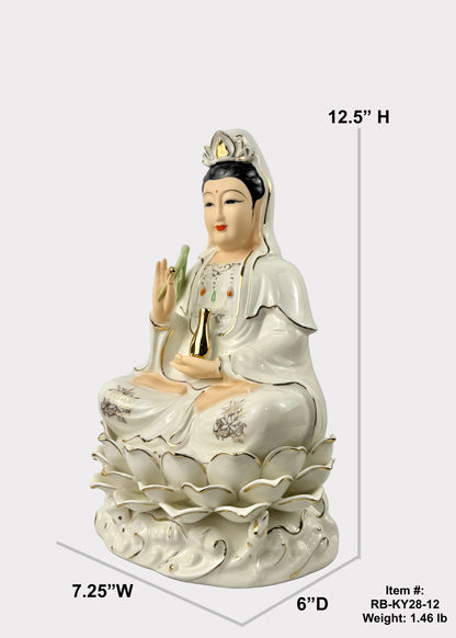 Guan Yin Ivory Lotus Porcelain Statue